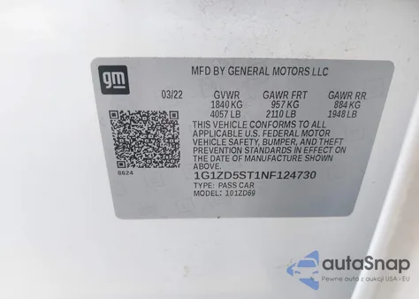 2022 Chevrolet Malibu Fwd Lt из США, поврежденный, VIN 1G1ZD5ST1NF124730